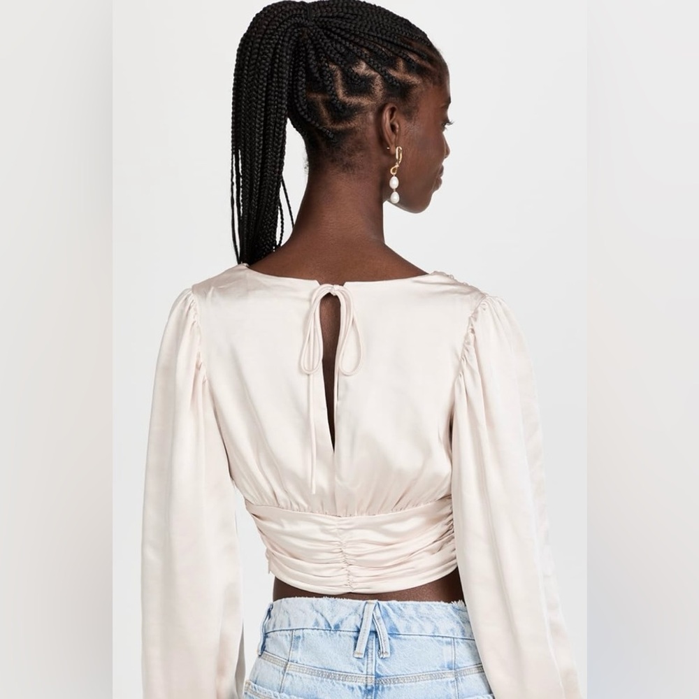 40% OFF Endless Rose Back Tie Satin Ruched Top, size Medium - Picture 2 of 5